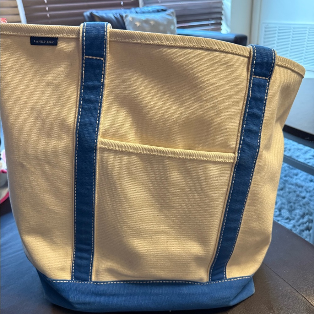 Lands' End Canvas Tote in Beige and Blue